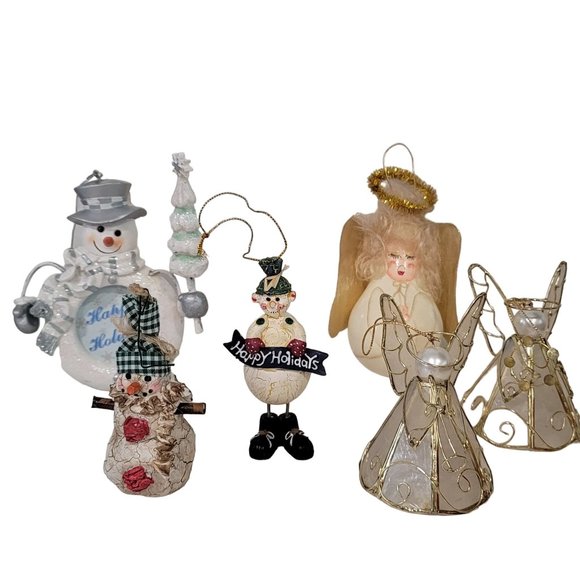 lot of random Christmas ornamemts. angels, snowman picture frame, snowman, ect - Picture 1 of 5